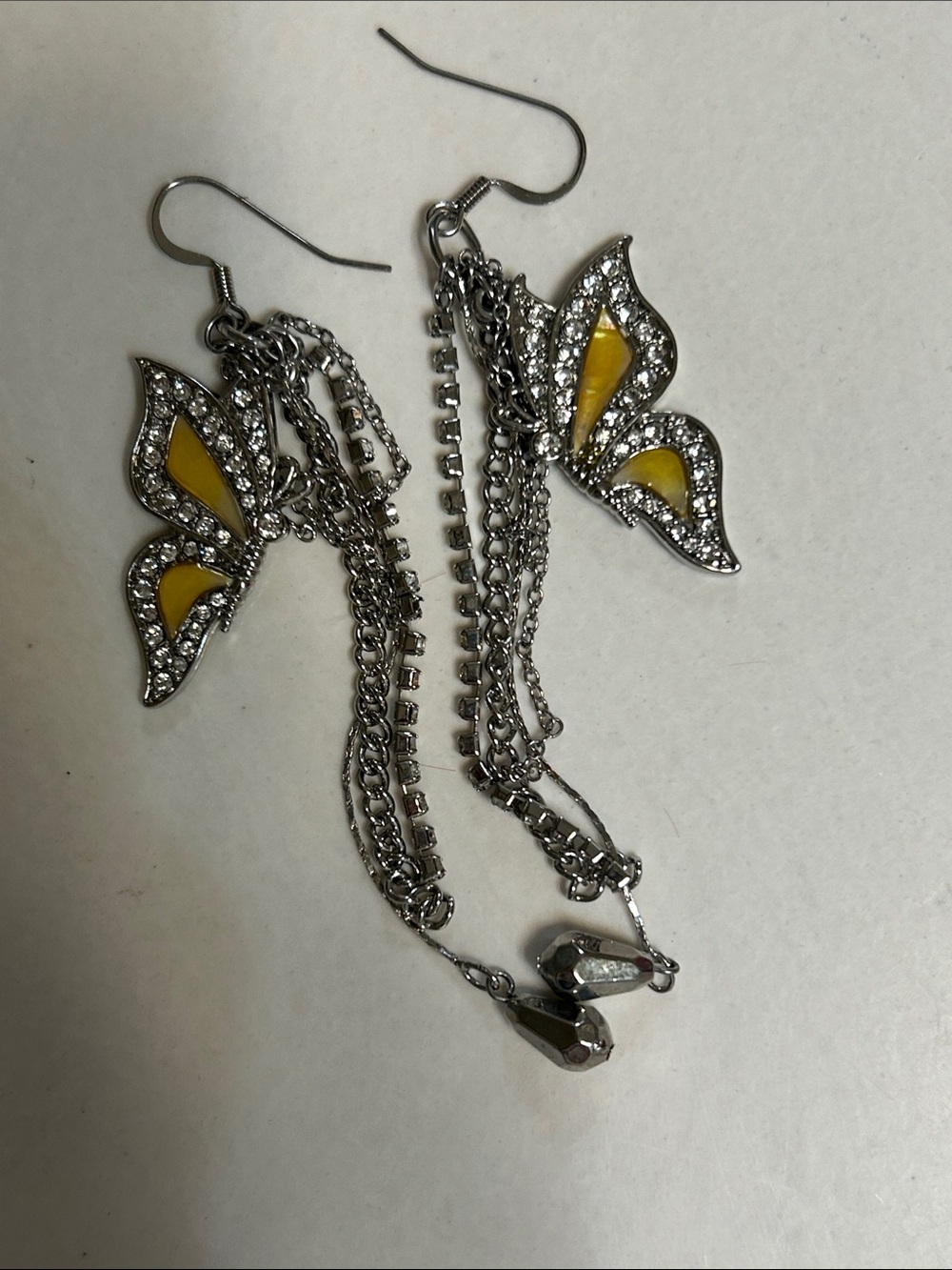 Guess Silver-Tone Butterfly Drop Earrings with Yellow Accents